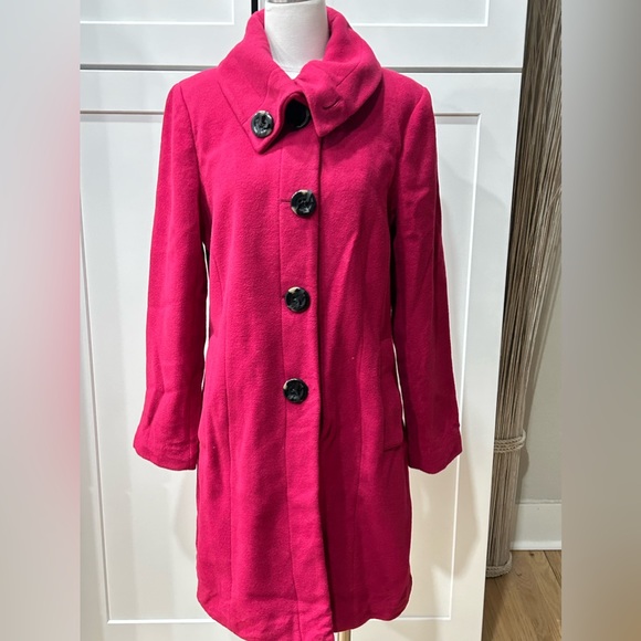 NWOT Modernist by Guillaume Poupart Wool Blend Cranberry Colored Coat - Picture 8 of 8